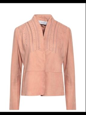 BULLY Women's Blush Pink Embroidered Suede LAMB LEATHER Jacket SIZE 48